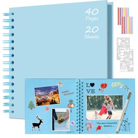 Boic DIY Photo Album 21 x 21 cm, DIY Spiral Album 40 Pages Photo Albums Scrapbook, Photo Book for Baby Valentine's Day Birthday Christmas Gift (Blue)