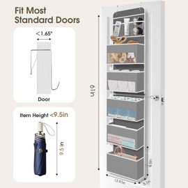 SpaceHacks 6-Tier Over The Door Organizer, Hanging Storage Organizer with Clear Window, 40lb Ultra Sturdy Large Capacity Room Organizer for Pantry Bathroom Nursery Closet Baby Essential (Grey)