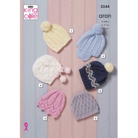King Cole 5544 Knitting Pattern Baby Hats 6 Retro Styles in Comfort Aran