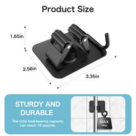 nacena 4 Pack No Drill Self Adhesive Broom Mop Holder Wall Mount with Hooks, Heavy Duty Stainless Steel Organizer for Kitchen Bathroom Garage Storage, Black