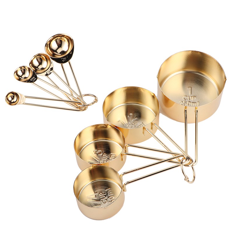 8Pcs Stainless Steel Measuring Cup Spoon Set with Scales Home