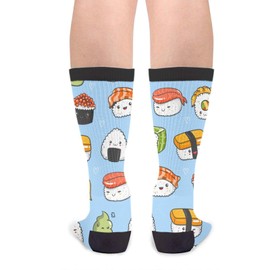YISHOW Blue Kawaii Sushi Unisex Novelty Socks, Funny Funky Crazy Cool Crew Dress Socks