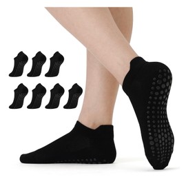 Saniripple 7 pairs Pilates Socks with Grips for Women Yoga Ankle Non Slip Barre Hospital Socks Gym Workout black