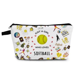 YULUENZE Softball Gifts Makeup Bag Just Love Softball Organizer Bag Toiletry Pouch with Zipper Softball Cosmetic Bag for Women Softball Lovers Fans Softball Players Team