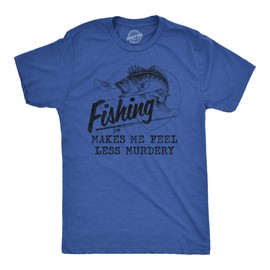 Funny Shirts for Men – Fishing Makes Me Feel Less Murdery Graphic Shirt – Cotton Blend Tee – Sarcastic Fishing Gift for Anglers Dads Friends and Fishermen Royal 4XL