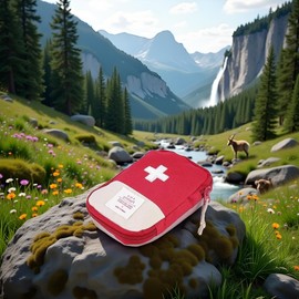 DPWOUM Red Portable Mini First Aid Kit, Cross Pattern, Unisex, 1 Count