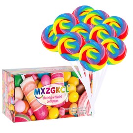 Big Size! 12 Pack Swirl Lollipop, Rainbow Twist and Swirl Lollipops Individually Wrapped Bulk, Kid's Lollipops Candy for Birthday, Net 17g Mixed Fruit Flavor