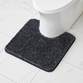 MIULEE Bath Mat, Soft Bath Mat, U-Shaped Decorative Mat, Non-Slip Doormat Fluffy Rug, Washable Bath Mat, Bathroom Rug for Toilet, Toilet, Bathroom, 50 x 50 cm, Dark Grey