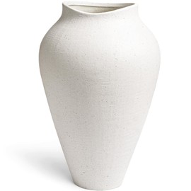 White Ceramic Vase - Large 13.6 Inch Tall Floor Vase for Centerpieces, Farmhouse Rustic Minimalist Home Decor for Living Room, Enterway, Wedding (Sandstone White)