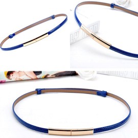 CB - Cinturón de piel de charol para mujer, ajustable, delgado, color dorado, con hebilla, azul oscuro, Talla única