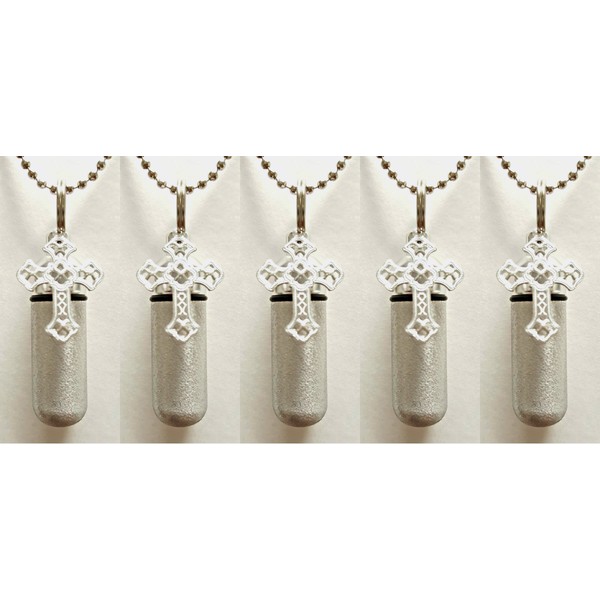 Pasco Specialty Products Family Set of Five Brushed Silver Lace Cross ANOINTING Oil Holders - Includes 5 Velvet Pouches, 5 Ball-Chains & Funnel - Made in The USA