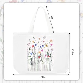 riwoauoo Aesthetic Canvas Tote Bag for Women, Reusable Grocery Bag Shopping Bag Shoulder Bag,Seal Zipper and Inner Pocket with Butterfly Pearl Chain