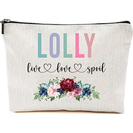 AcevedoDesign Lolly Live Love Spoil Makeup Bag, Grandma Mother's Day Gifts From Grandchildren, Travel Bag, Lolly Gift Idea Birthday, Lolly Travel Bag, New Lolly Gift, White, 7”x9.8”