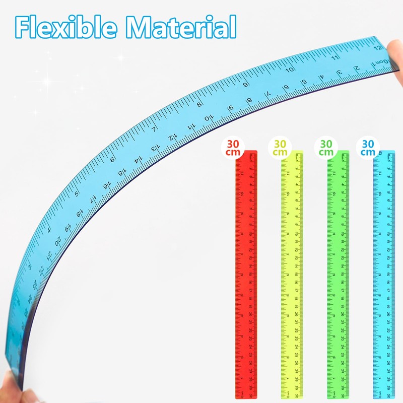 MOXYOY Plastic Ruler Set,30cm/12in Clear Ruler Kit Transparent Straight Measuring