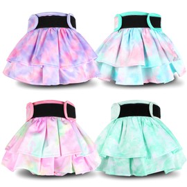 Grecle Washable Female Dog Diapers Skirt(4 Pcs) - Reusable Doggie Diapers with Adjustable Snaps, High Absorbency Leak-Proof Puppy Diapers for Female Dog in Heat, Period, Incontinence M