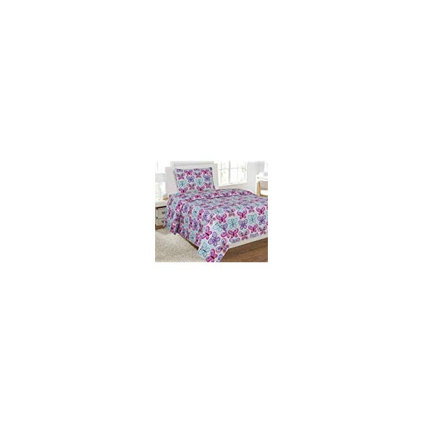 Elegant Home Butterflies Pink Blue White Purple Printed Sheet Set with Pillowcases Flat Fitted Sheet for Girls/Kids/Teens # Butterfly Blue (Twin)