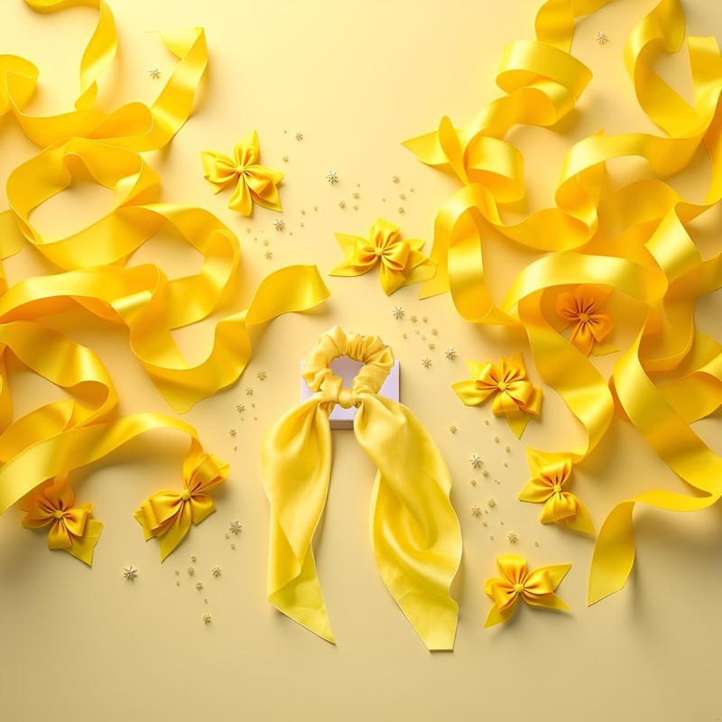 3Pcs Yellow Bow Scrunchies, Satin Ribbon Ponytail Hair Tie, Rope