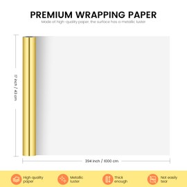 KMER LIFE Metallic Wrapping Paper Roll 17 inch x 394 inch, Birthday Wrapping Paper, Christmas Wrapping Paper, Premium Gift Wrapping Paper for Baby Shower, Wedding, Christmas, Party, Holiday (Gold)