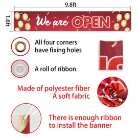 We Are Open Banner,Grand Opening Banner,New Shop Grand Opening Decorations,Grand Opening Party Supplies,Large Store Advertising Sign,Business Restaurant Shop Opening Flag Outside Decor,9.8X1.6Ft, Red