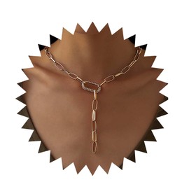 Inilbran Boho CZ Paperclip Y Necklace Vintage Y Lariat Necklace Gold Crystal Paper Clip Pendant Necklace Y Drop Chain Necklace Jewelry for Women and Girls