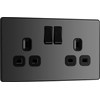 BG Electrical Evolve Double Switched Socket, 13 A, Black/Chrome