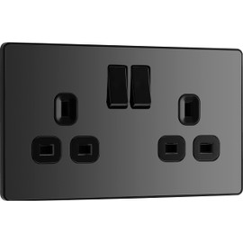 BG Electrical Evolve Double Switched Socket, 13 A, Black/Chrome