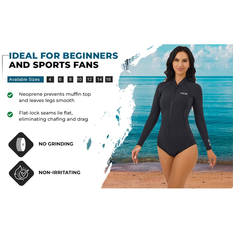 MWTA - Traje de neopreno para mujer, 2.0 mm, cierre