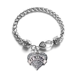 Inspired Silver - #1 Niece - Silver Braided Bracelet for Women - Pave Heart Charm Bracelet Jewelry Gift with Cubic Zirconia - Women's Charm Bracelet with Lobster Claw Clasp