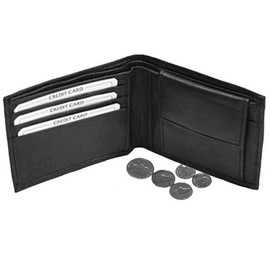Handmade BLACK LEATHER BIFOLD MEN'S WALLET Change Pocket Coin Card Holder US Seller