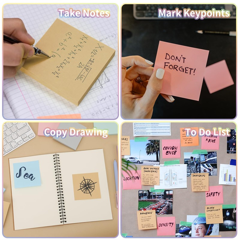 EOOUT 8 Pads Pastel Sticky Notes, 3x3 Inches, Super Adhesive