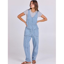 ANRABESS Women Denim Overalls Sleeveless V Neck Casual Jean Pants Jumpsuits Loose Baggy Jumper Fall Outfits 2024 Light Blue Small