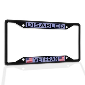 Fastasticdeals Metal Insert License Plate Frame Disabled Veteran Weatherproof Car Accessories Black 4 Holes Solid Insert