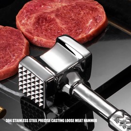 Topyond Meat Tenderizer, Stainless Steel Heavy Duty Mallet & Pounder, Textured Grip Kitchen Hammer Tool for Flattening Steaks, Chicken, Beef, Home Cooking Hammer Tool