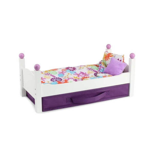 Emily Rose 18 Inch Doll Bed Furniture Gift Set | Single Stackable 18" Doll Bed | Includes Fabric Doll Clothes Storage Bin | Fits 14-20" Dolls