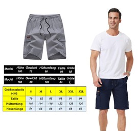 Ougelebo Men's Cargo Shorts Elastic Waist with Drawstring, darkblue, M