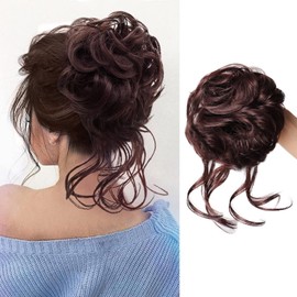 WZNBBOY Messy Bun Hair Piece Hair Bun Scrunchies Curly Wavy Synthetic Chignon Ponytail Hair Extensions Elastic Hair Band Hair Pieces Thick Updo Hairpieces for Women（Dark Chocolate）