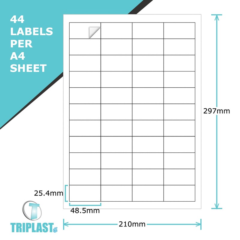 Triplast 10 x Multipurpose A4 Label Sheets - 44 Labels