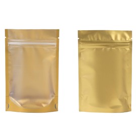 QQ Studio Pack of 100 Translucent Front Matte Gold Poly Plastic Resealable Bags (0.8oz (3" x 5"), Gold Stand-Up Pouch)