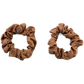 Mytoptrendz® 2 Pcs Plain Small Real Pure Mulberry Natural Silk Scrunchies Hair Tie Bobble Hair Bands Ponytail Holders For Girls Women updo accessories(Light Brown)