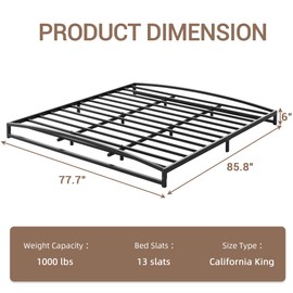 dainslef Low Bed Frame California King Size, 6 Inch Heavy Duty Metal Platform California King Bed Frame Low Profile, Mattress Foundation, No Box Spring Needed, Noise-Free, Easy Assembly, Black