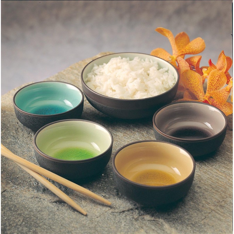 RSVP International Japanese Crackle Glaze Ceramic Bowl Set Dishwasher Safe,