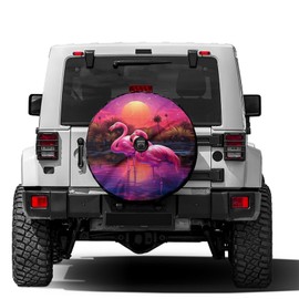 Foruidea Pink Flamingo Spare Tire Cover with Backup Camera Hole Wheel Tire Cover Fit Trailer, RV, SUV and Many Vehicle 17inch