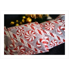 Professional Quality Wired Wire Edge Christmas Ribbon 2.5" Wreath Tree Tinsel Bow UK Stockist Over 30 Designs (White Organza with Red Glitter Candy Canes, 5m)