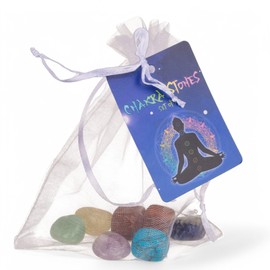 MIJOMA Chakra Stones Set - 7 Gemstones for Energy & Harmony in Organza Bag - Amethyst, Sodalite, Aventurine, Citrine, Carnelian, Jasper & Howlite - With Explanation Note