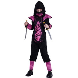 PGOND Ninja Costume For Kids Girl's Pink Jumpsuit (10-12Y)