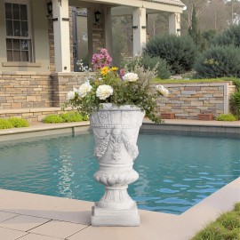 GDF Studio Light Grey MGO Garden Urn Planter 23.75" Tall, Drainage Hole, Hand-Painted