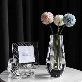 Flower Crystal Vase, 7 inches Modern Crystal Vase, Lead-Free Flower Vase, European Crafted for Table, Home Decoration, Wedding or Luxury Gifts, 7 x 3.94 x 3.94 Inches