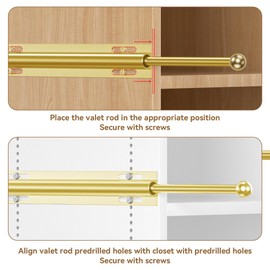12" Valet Rod Standard for Closet, Slide Out Closet Valet Rod - 12" to 22", Polished Chrome Finish, Heavy-Duty 40lbs Capacity (Gold)