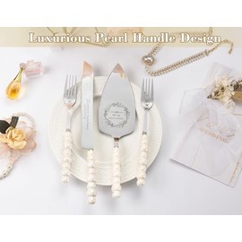 Juego de cuchillos y servidores para tartas de boda, mango de perlas de cerámica, juego de corte de tartas para bodas, compromisos, aniversarios y regalos de compromiso para parejas