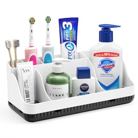 Toothbrush Holders for Bathrooms, 7 Slots Detachable Anti-Slip Bathrooms Counter Organizer and Storage, Electric Toothbrush and Toothpaste Holder Vanity Organizer, Storage Accessories for Adults Kids